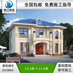 二層歐式帶露臺小別墅施工圖紙及效果圖_新農(nóng)村自建房設計,鼎川建筑